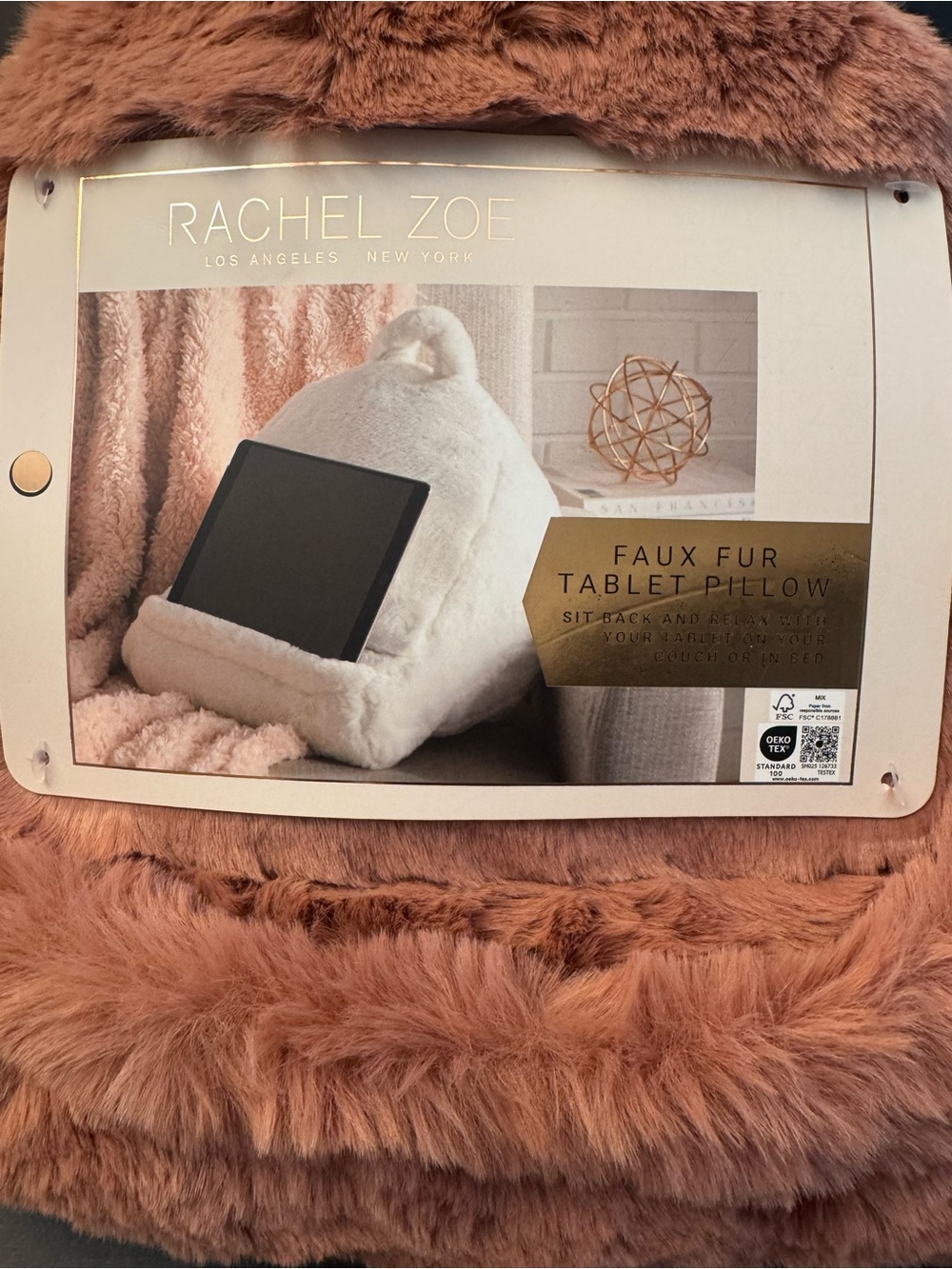 New Tablet Pillow By RACHEL ZOE - Faux Fur - Dusty Rose Blush - Picture 5 of 10